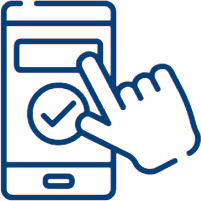 Line drawing of a cellphone and a hand pointing to the screen