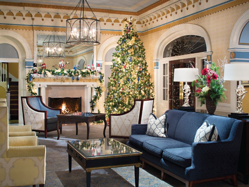 The lobby at Christmas